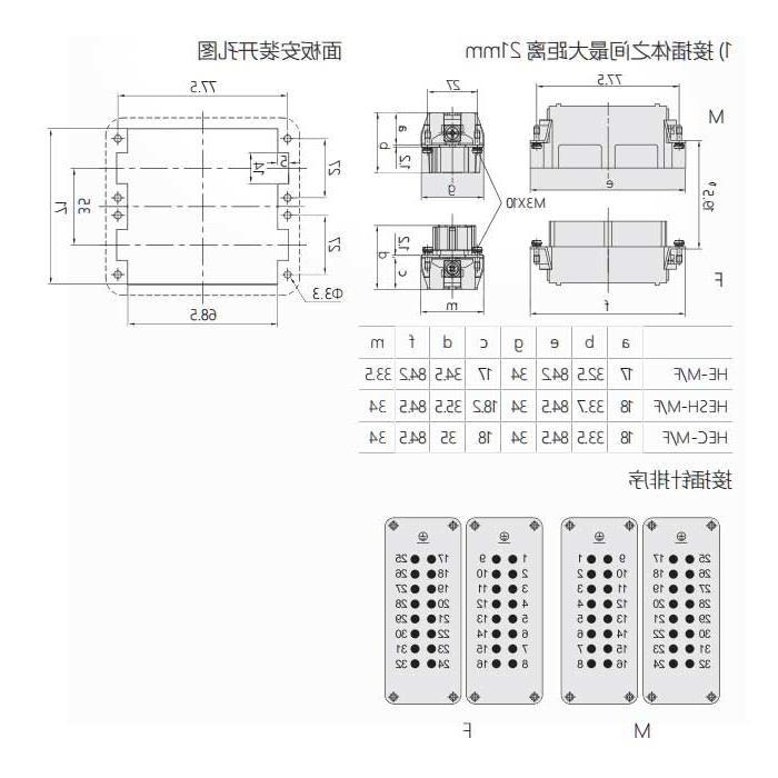 Female core, cold-pressed, fit H32B housing, HEC-016-F(1-16)/HEC-016-FD(17-32), 09330162702/09330162712